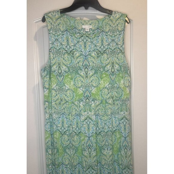J Jill Blue Green Paisley Print Sleeveless Knit Maxi Dress Sz M Vacation Travel - Picture 2 of 10